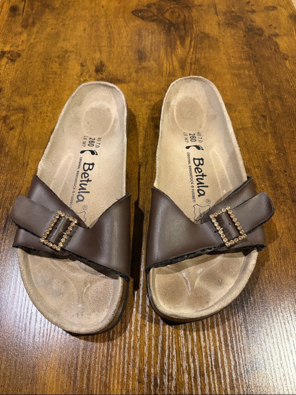 Betula Women’s Brown Slide Sandals with Decorative Buckle